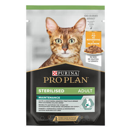 PURINA® PRO PLAN® Adult STERILISED MAINTENANCE cu Pui în sos, hrana umedă pentru pisici adulte sterilizate