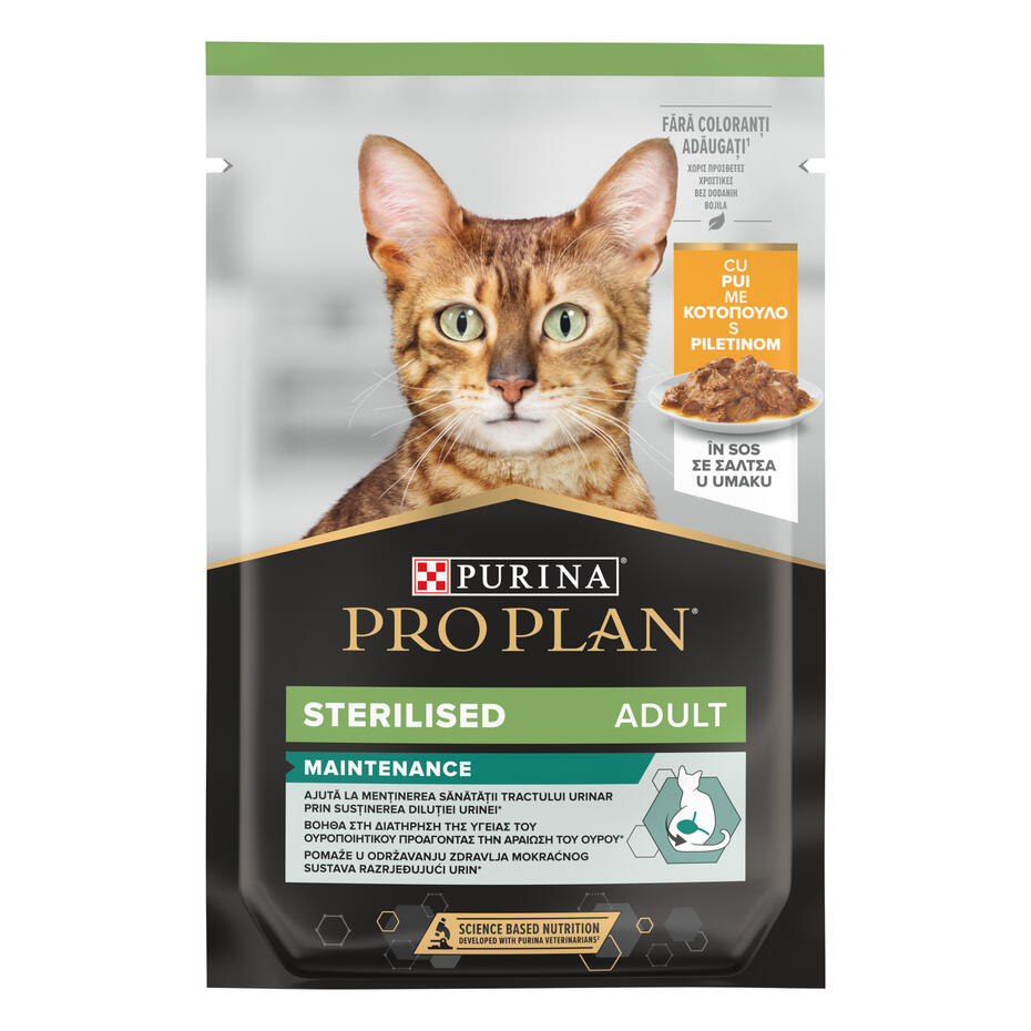 PURINA® PRO PLAN® Adult STERILISED MAINTENANCE cu Pui în sos, hrana umedă pentru pisici adulte sterilizate