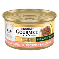 GOURMET GOLD Delicii suculente cu somon, hrană umedă completă pentru pisici adulte