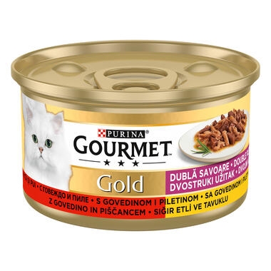 GOURMET GOLD Double Pleasure cu vită și pui în sos 85 g