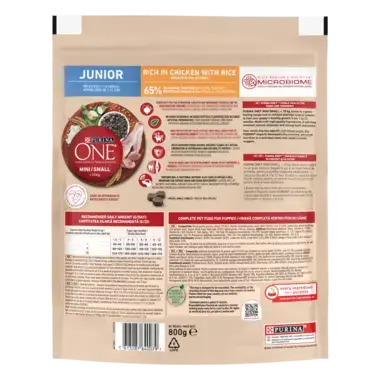 PURINA ONE® MINI Dog Junior, Pui și Orez, hrană uscată pentru câini