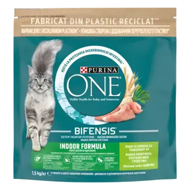 PURINA ONE® INDOOR, Cu conținut bogat în Curcan și Cereale Integrale, hrană uscată pentru pisici