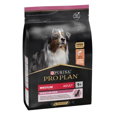 PURINA PRO PLAN ADULT Sensitive Skin hrana uscata caini Talie Medie bogat in somon