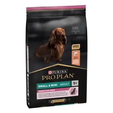 PURINA PRO PLAN ADULT Sensitive Skin hrana uscata caini Talie Mica si Foarte Mica bogat in somon