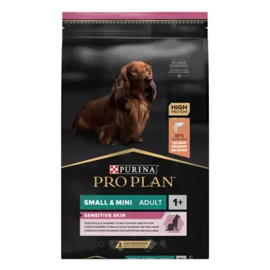 PURINA PRO PLAN ADULT Sensitive Skin hrana uscata caini Talie Mica si Foarte Mica bogat in somon