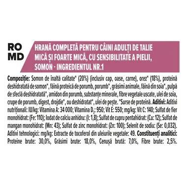 PURINA PRO PLAN ADULT Sensitive Skin hrana uscata caini Talie Mica si Foarte Mica bogat in somon