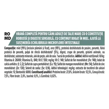 PURINA PRO PLAN ADULT Sensitive Digestion hrana uscata caini Talie Mare Robusta bogat in miel