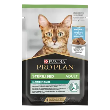 PURINA® PRO PLAN® Adult STERILISED MAINTENANCE Terină cu cod, hrană umedă completă pentru pisici adulte sterilizate
