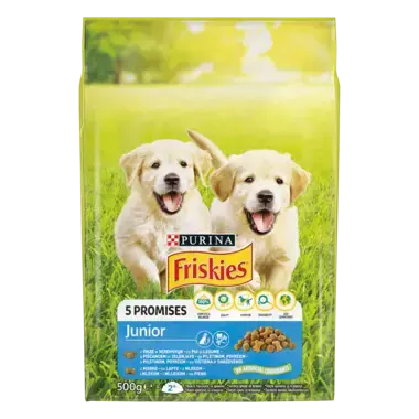 FRISKIES JUNIOR, cu pui, legume și lapte, hrană uscată pentru câini