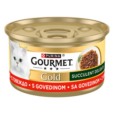 GOURMET GOLD Succulent Delights Delicii Suculente cu vită, hrană umedă completă pentru pisici adulte