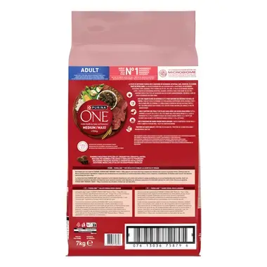 Ghid de hranire PURINA ONE® MEDIUM/MAXI Adult, cu Vită și Orez
