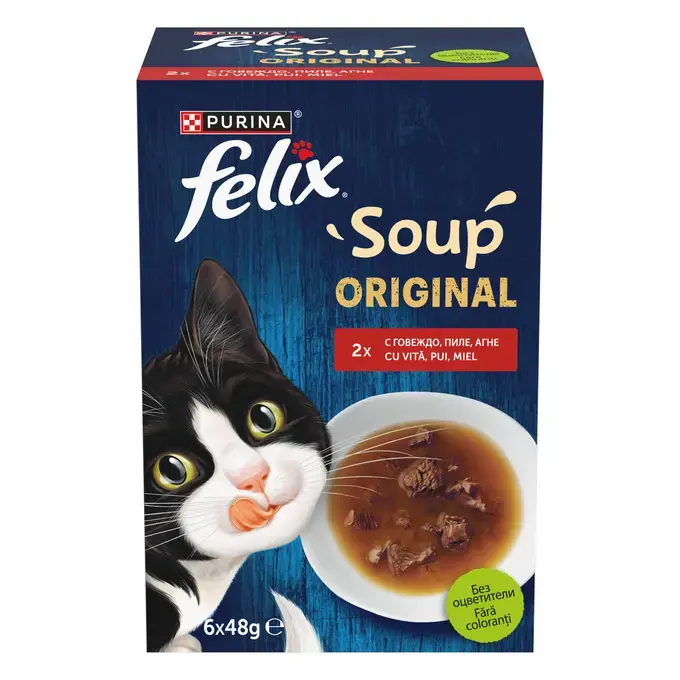 Pisici - Felix Soup Farm Selection – Hrană umedă pentru pisici cu Vită, Pui și Miel